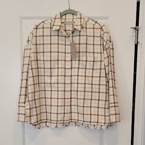 Everlane The Boxy Flannel Butto Down Shacket Shirt Brown Plaid Small NWT